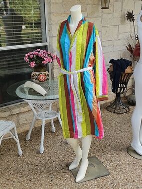 Tepper Jackson Colorful Bold Striped Cotton Bathrobe - Multicolor L/XL